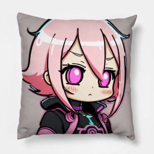 Cute Adorable Chibi Anime Kawaii Girl with Pastel Pink Colors Color Pillow