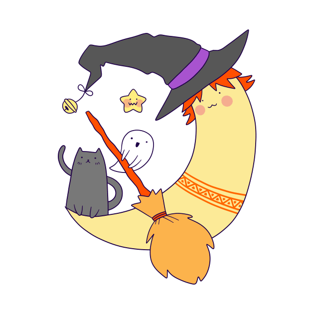 Cat and Witch Crescent Moon by saradaboru