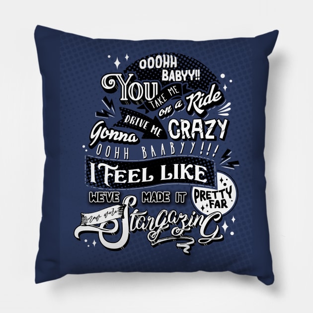 Stargazing by the Neighborhood poster version Pillow by Afire