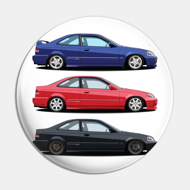 Civic Si and Friends Pin by J7Artwork