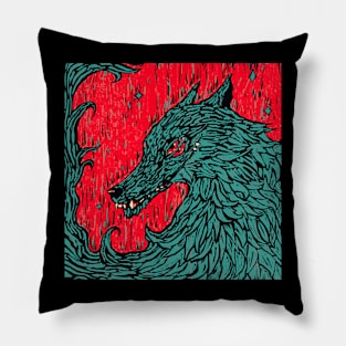 Big, Bad, Wolf (red & green) Pillow