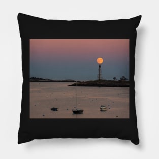 Supermoon balancing on the Marblehead Light Tower in Marblehead MA Pillow