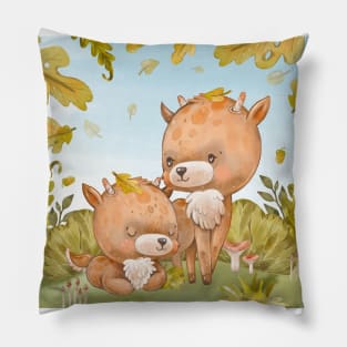 Deer Forest Watercolor Pillow