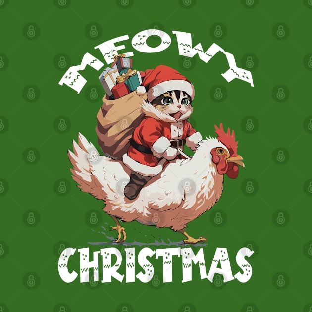 Meowy Christmas - 5, Funny Cute Cat on a Chicken by Megadorim