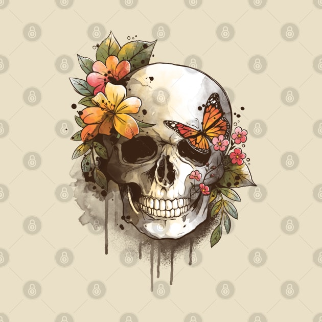 Spring skull watercolor by NemiMakeit