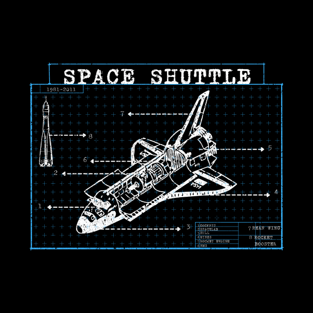 Space Shuttle Technical Blueprint Rocket by Foxxy Merch