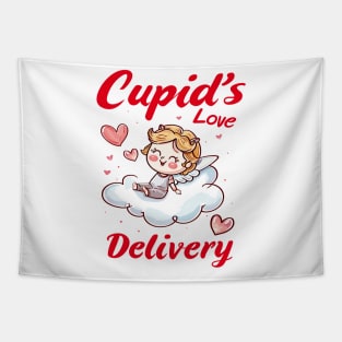 Cupid's Love Delivery: Pretty in Pink, Red, and Yellow - Adorable Cartoon for Valentine's Day Tapestry