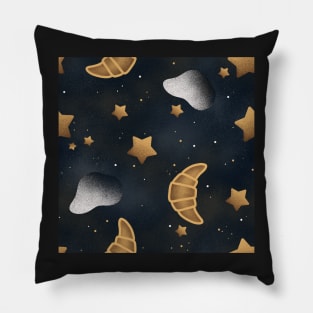 Cozy Croissant Moon Midnight Snack Pattern With Milk & Cookies Pillow