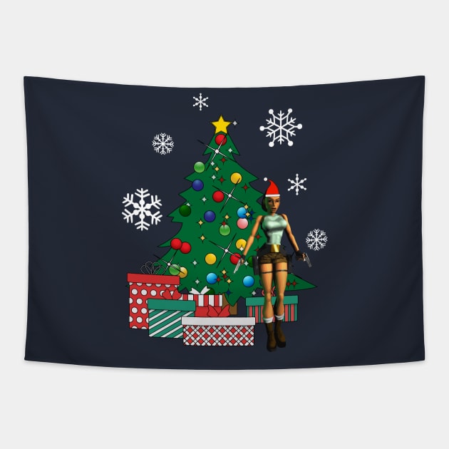 Lara Croft Around The Christmas Tree Tapestry by Nova5