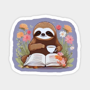 Sloth With Cup Of Tea And Book Magnet