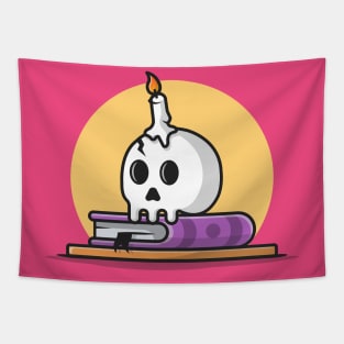 Skull with Candle On Book Cartoon Vector Icon Illustration Tapestry