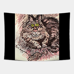 a cat with his mouse catnip toy Tapestry