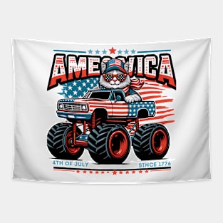 4th of July independence Monster truck Driven by a Patriot cat Tapestry