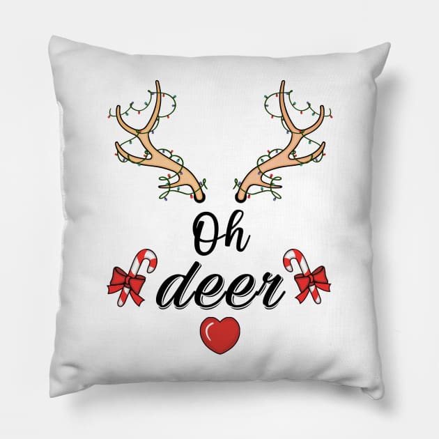 oh deer christmas is here Pillow by Mitsue Kersting