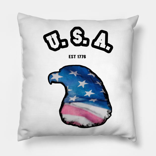 🦅 USA, 1776, Eagle Head Flag, American Patriotic Pillow by Pixoplanet