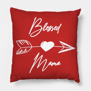 Blessed Mama Boho white lettering sarcastic mother Pillow