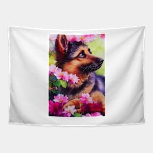 Watercolor german sheperd puppy Tapestry