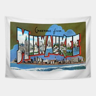 Greetings from Milwaukee, Wisconsin - Vintage Large Letter Postcard Tapestry