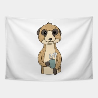 Grumpy Meerkat with Coffee Morning Grouch Tapestry