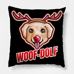 Dog Dressed As Rudolph The Reindeer Woof-dolf Christmas Pillow