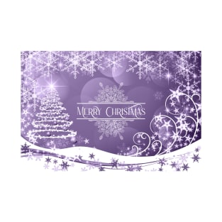 Pretty Xmas Tree and Snowflakes and Merry Christmas Greeting - on Mauve T-Shirt