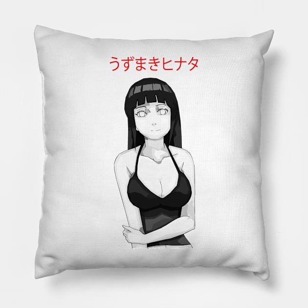 Anime girl B&W Pillow by SiksisArt