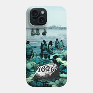 Indigenous Peoples Day, a Day of Mourning: Here They Come, Plymouth Rock 1620 on a Dark Background Phone Case