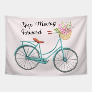 Classic Baby Blue Spring Bicycle Keep Moving Froward Quote Tapestry