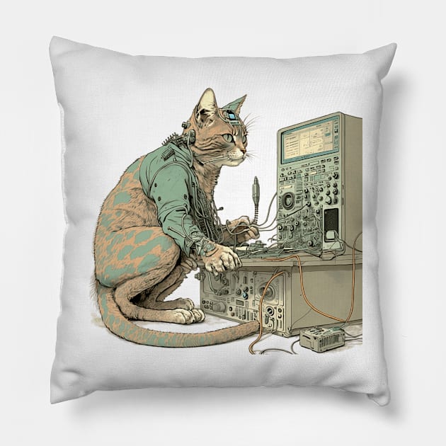 Futuristic Bio Steampunk Cat No Background Pillow by kiddo200