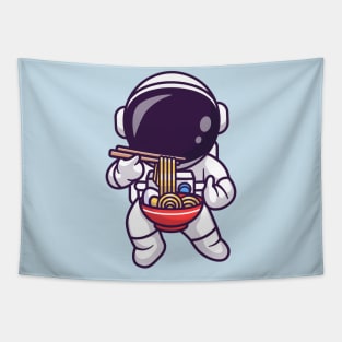 Cute Astronaut Eating Ramen Noodle With Copstick Cartoon Tapestry