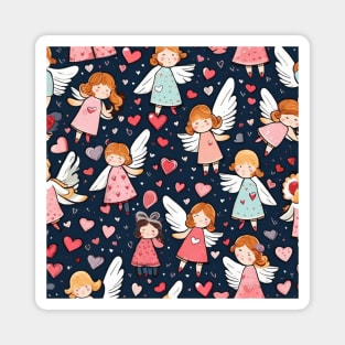 valentines day gift ideas angels and hearts pattern black decor gift ideas Magnet