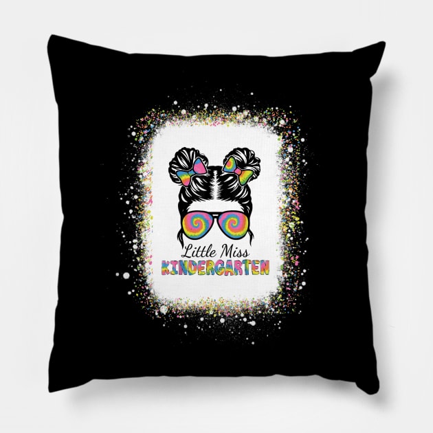 Little Miss Kindergarten Back to School Messy Bun Bleached Pillow by HBart