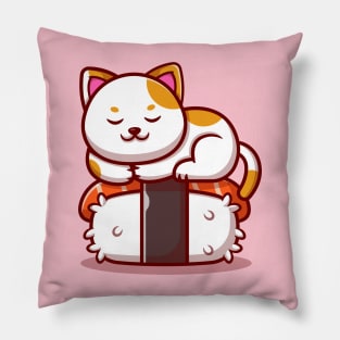 Cute Cat Sleeping On Salmon Sushi Cartoon Pillow