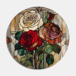 Stained Glass Roses Art Deco Style Pin