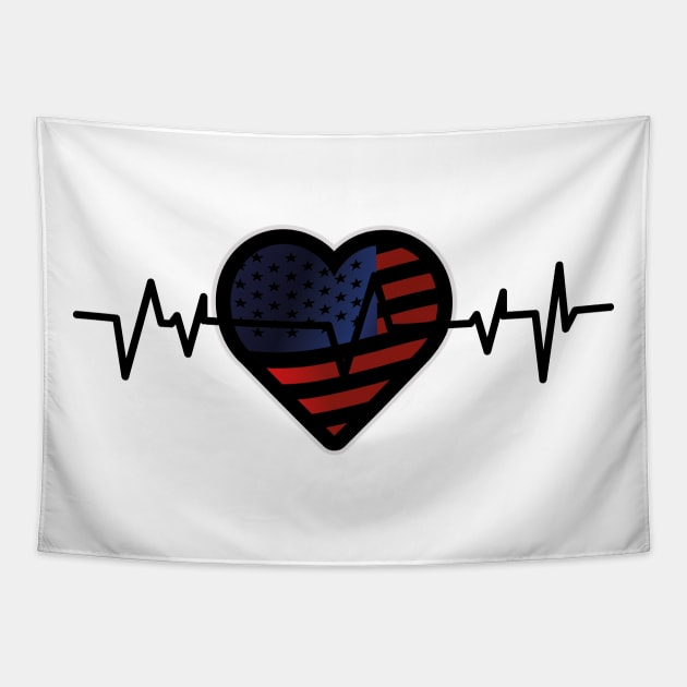 Heartbeat Flag America Independence Day Tapestry by macshoptee