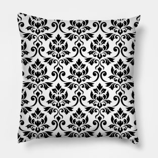 Feuille Damask Black on White Pattern Pillow