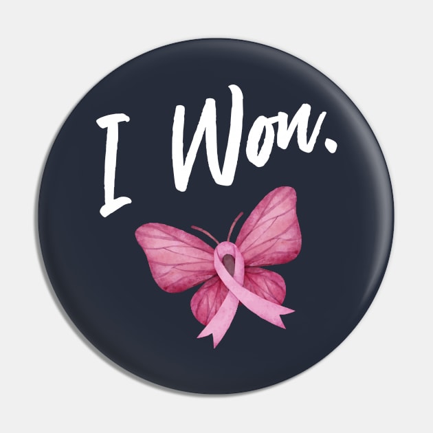 Breast Cancer Awareness Month - I Won Butterfly Ribbon Pin by missalona