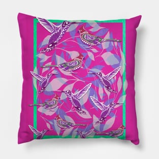 winged mockingbird and hummingbird pattern ecopop Pillow