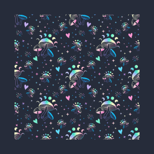 Moon & Mushroom Pattern T-Shirt