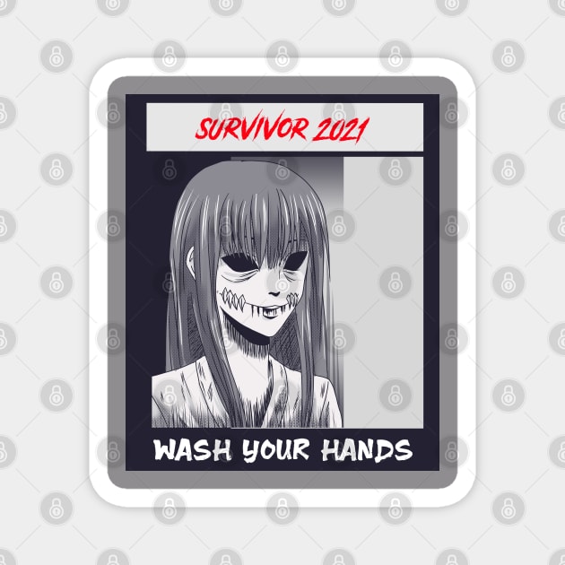 wash your hands horror Magna virus survivor girl Magnet by thunderbudstyle