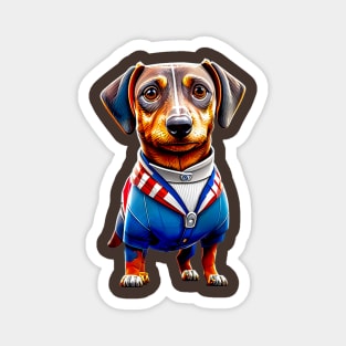 Dachshund in a USA Flag Suit: Proudly Representing the Land of the Free Magnet