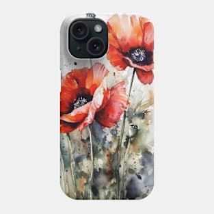 Watercolor flowers poppies Phone Case