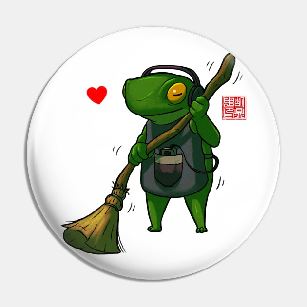 sweeping housecleaning frog Pin by DingHuArt