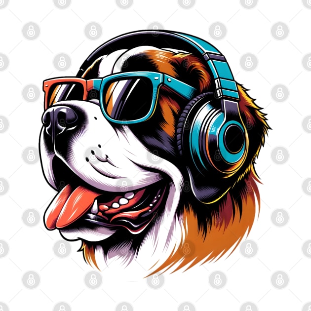 Smiling Saint Bernard DJ Grooves in Japanese Style by ArtRUs