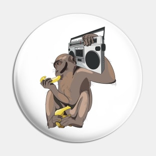 Funky monkey eating a banana listening to a boombox Pin