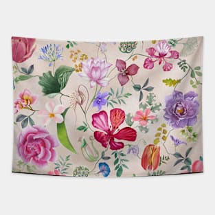 Various flowers seamless watercolor pattern. Spring blooming garden. Different wildflowers blossom. Colorful summer floral composition Tapestry