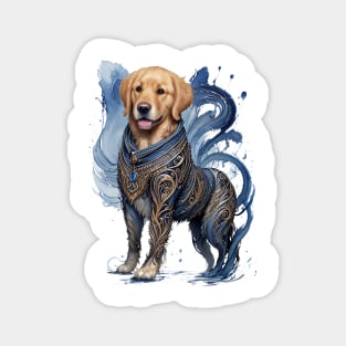 The Majestic Golden Warrior: Retriever in Elven Denim Battle Suit Magnet