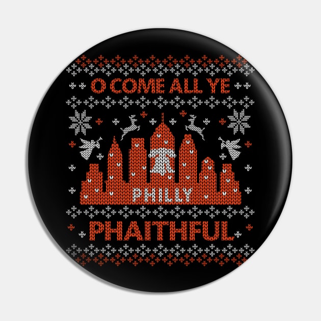 Orange and Black Philly Faithful City Skyline Vintage Philadelphia Fan Ugly Christmas Sweater Shirt Pin by TeeCreations