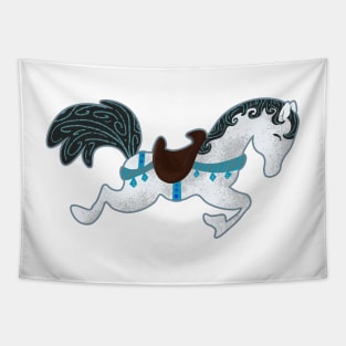 Horses Prance Through a Silver Storm Tapestry