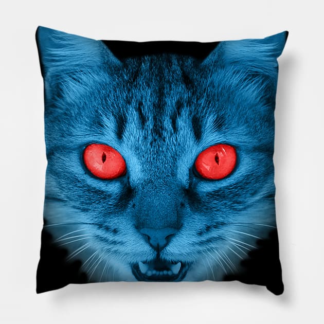 Blue Cat 3D with Red Eyes Gift for Cats Lover Pillow by FoolDesign